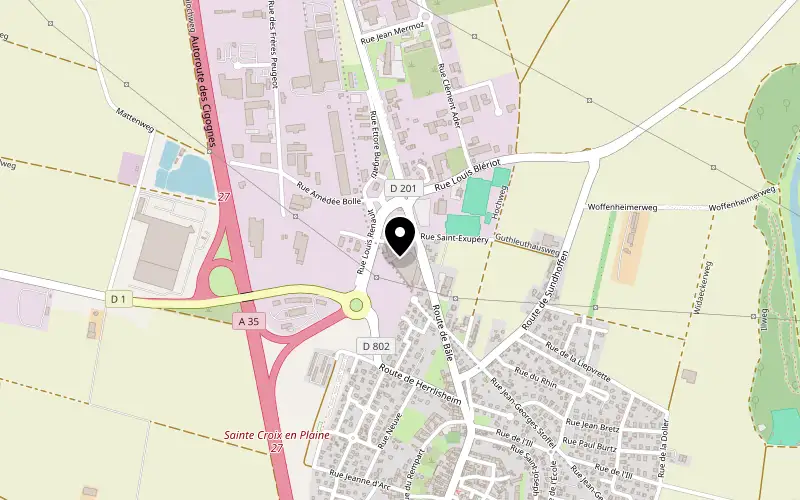 Plan d'accès au showroom 2M Fermetures à Sainte-Croix-en-Plaine (68127)